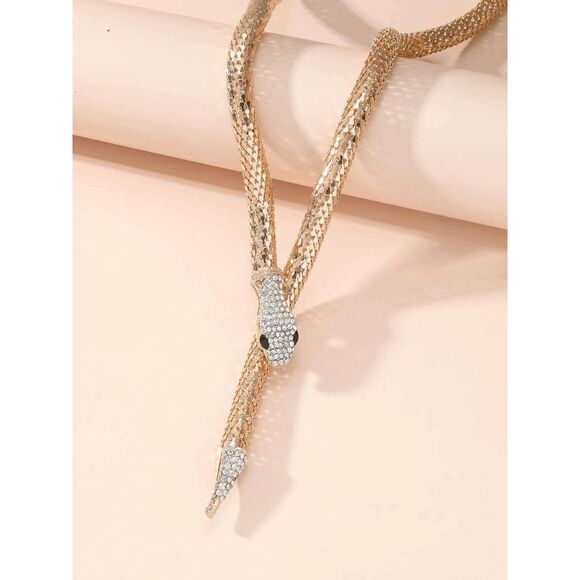 ✨🐍 Gold Snake Rhinestone Bendable Blingy Statement Open Choker Necklace NEW - Picture 8 of 10